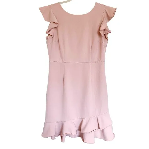 TCEC Dress Womens Blush Pink Ruffle Mini Party Dress Cocktail Bridal Wedding - Picture 1 of 7